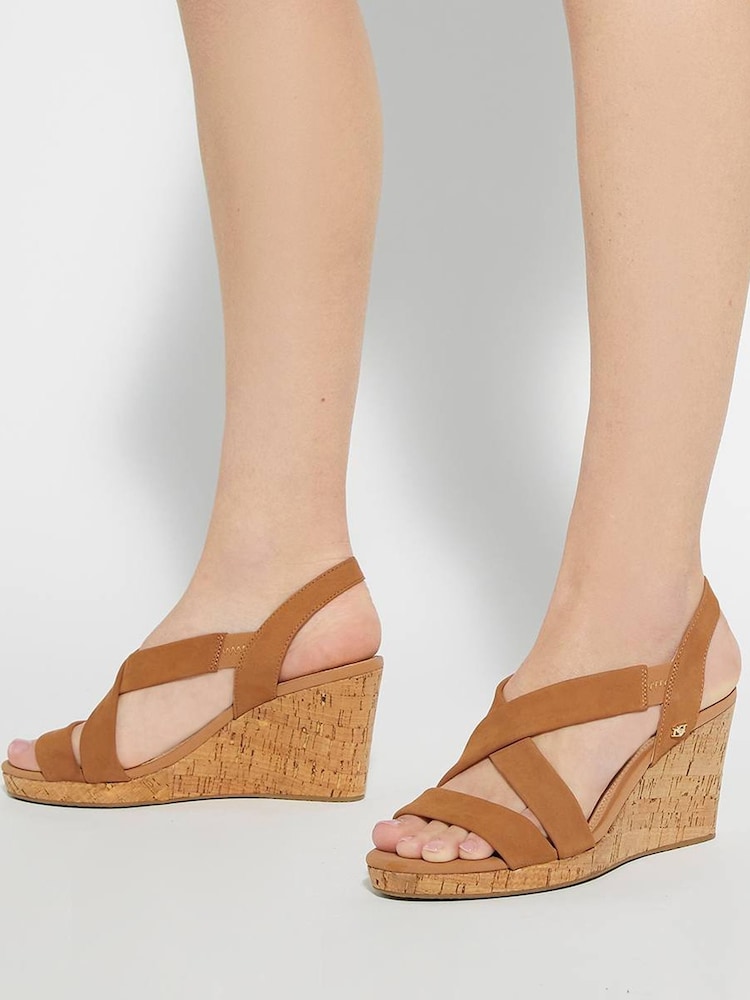 Dune London Brown Chrome Regular Fit Kamies Cross Strap Wedge Sandals - Image 1 of 6