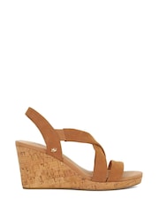 Dune London Brown Chrome Regular Fit Kamies Cross Strap Wedge Sandals - Image 2 of 6