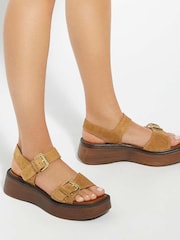 Dune London Cream Black Luno Buckle Flatform Sandals - Image 1 of 6