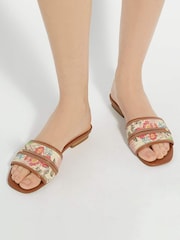 Dune London Natural Leti Flora Slider Sandals - Image 1 of 6