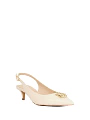 Dune London Cream Contact Branded Block Slingback Court Heels - Image 3 of 6