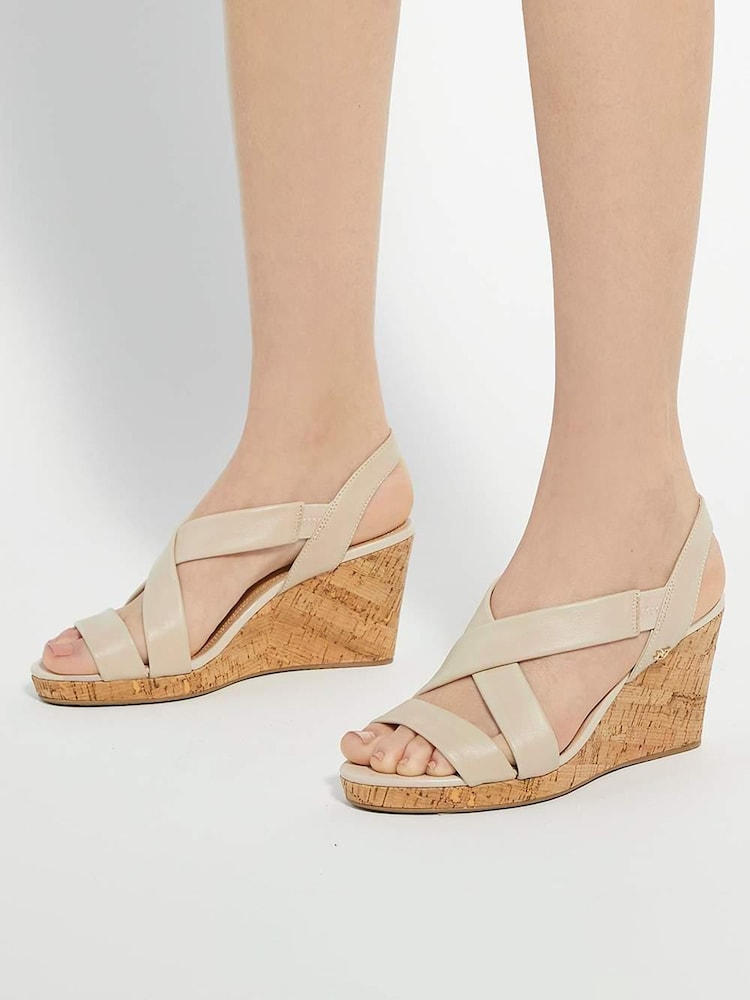 Dune London Cream Regular Fit Kamies Cross Strap Wedge Sandals - Image 1 of 6