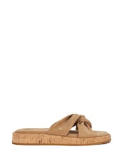 Dune London Cream Lita Cork Cross Strap Flat Sandals - Image 1 of 6