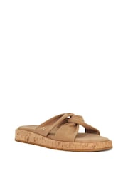 Dune London Cream Lita Cork Cross Strap Flat Sandals - Image 2 of 6