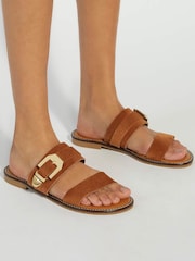 Dune London Brown Lawe Western Buckle Flat Sandals - Image 1 of 6