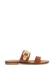 Dune London Brown Lawe Western Buckle Flat Sandals - Image 2 of 6