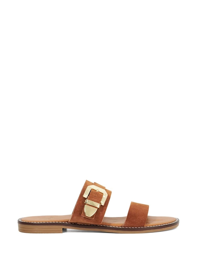 Dune London Brown Lawe Western Buckle Flat Sandals - Image 2 of 6