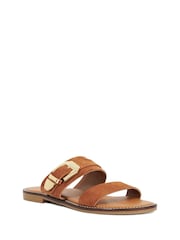 Dune London Brown Lawe Western Buckle Flat Sandals - Image 3 of 6