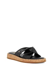 Dune London Black Lita Cork Cross Strap Flat Sandals - Image 2 of 6