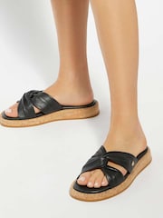 Dune London Black Lita Cork Cross Strap Flat Sandals - Image 6 of 6