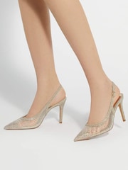 Dune London Gold Compassionate Metalised Fibre Kitten Sling Back Heels - Image 1 of 6