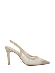 Dune London Gold Compassionate Metalised Fibre Kitten Sling Back Heels - Image 2 of 6