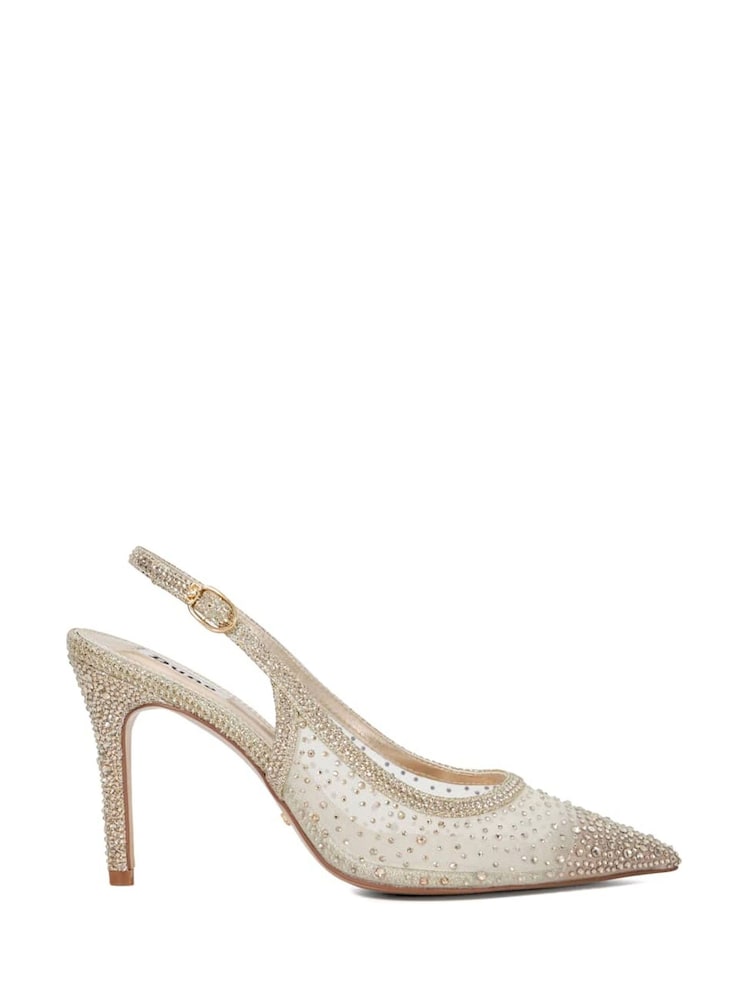 Dune London Gold Compassionate Metalised Fibre Kitten Sling Back Heels - Image 2 of 6