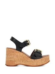 Dune London Black Kamia Strap Buckle Wedge Heel Sandals - Image 2 of 6