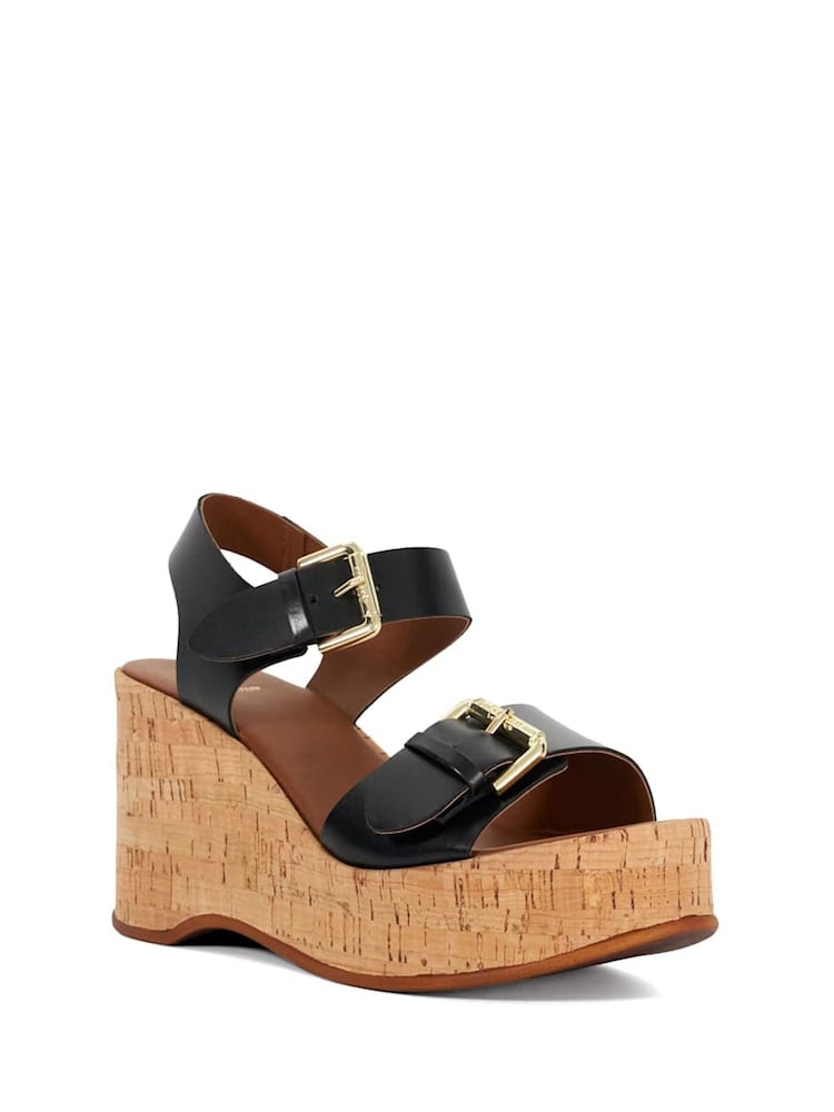 Dune London Black Kamia Strap Buckle Wedge Heel Sandals - Image 2 of 6