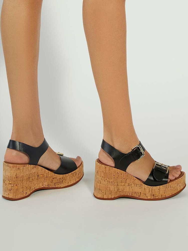 Dune London Black Kamia Strap Buckle Wedge Heel Sandals - Image 6 of 6