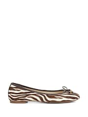 Dune London Animal Light Standard Fit Hallo Charm Trim Leather Ballet Shoes - Image 1 of 5