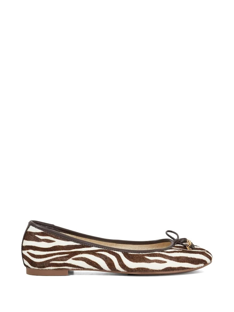 Dune London Animal Light Standard Fit Hallo Charm Trim Leather Ballet Shoes - Image 1 of 5