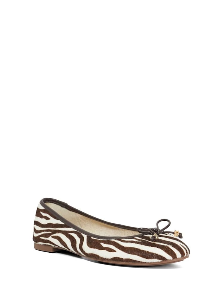 Dune London Animal Light Standard Fit Hallo Charm Trim Leather Ballet Shoes - Image 2 of 5