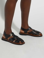 Dune London Charcoal Black Lisherman Fisherman Chunky Sandals - Image 1 of 6