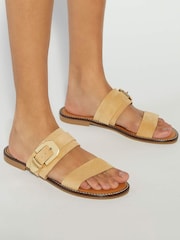 Dune London Cream Lawe Western Buckle Flat Sandals - Image 1 of 6