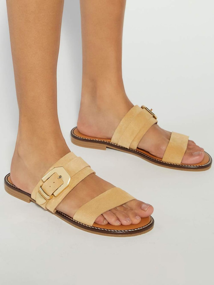 Dune London Cream Lawe Western Buckle Flat Sandals - Image 1 of 6