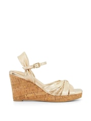 Dune London Gold Kander Knotted Wedge Sandals - Image 1 of 6