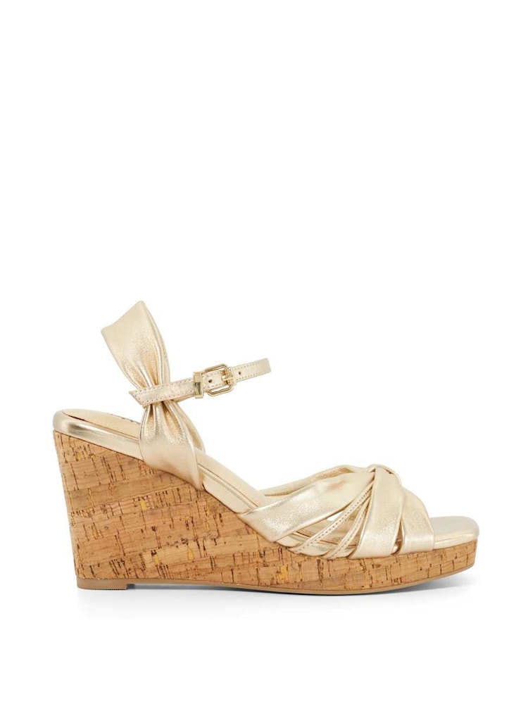 Dune London Gold Kander Knotted Wedge Sandals - Image 1 of 6