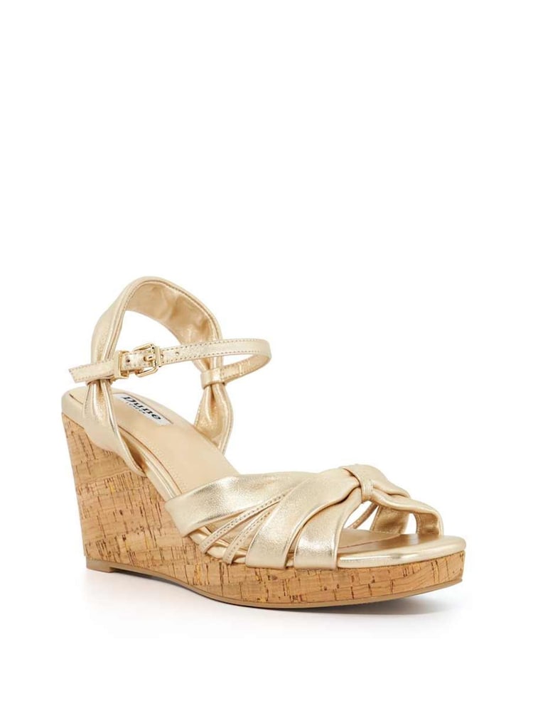 Dune London Gold Kander Knotted Wedge Sandals - Image 2 of 6