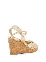 Dune London Gold Kander Knotted Wedge Sandals - Image 3 of 6