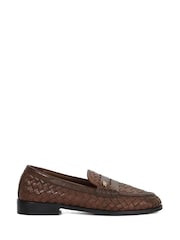 Dune London Brown Ginello Woven Penny Loafers - Image 1 of 6