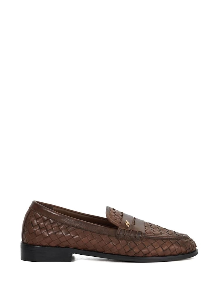 Dune London Brown Ginello Woven Penny Loafers - Image 1 of 6