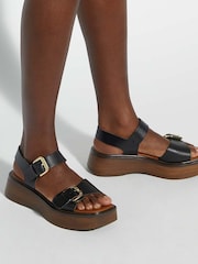 Dune London Black Luno Buckle Flatform Sandals - Image 6 of 6