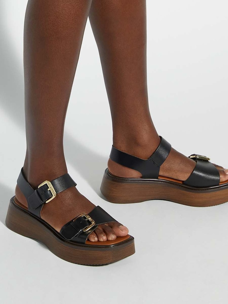 Dune London Black Luno Buckle Flatform Sandals - Image 6 of 6