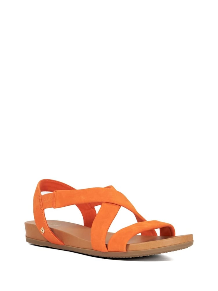 Dune London Orange Standard Fit Landies Cross Strap Comfort Flat Sandals - Image 2 of 6 Dune London Orange Standard Fit Landies Cross Strap Comfort Flat Sandals - Image 2 of 6