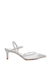 Dune London Silver Standard Fit Charismatic Pointed Metallised Fibre Slingback Heels - Image 2 of 6