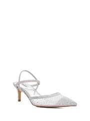 Dune London Silver Standard Fit Charismatic Pointed Metallised Fibre Slingback Heels - Image 3 of 6