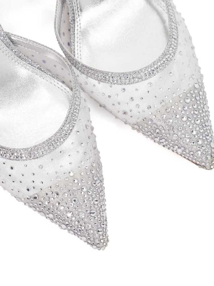 Dune London Silver Standard Fit Charismatic Pointed Metallised Fibre Slingback Heels - Image 6 of 6