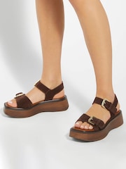 Dune London Brown Luno Buckle Flatform Sandals - Image 1 of 6
