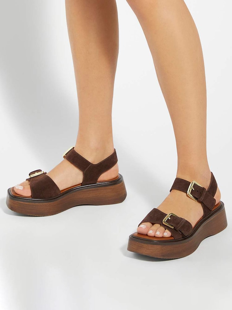 Dune London Brown Luno Buckle Flatform Sandals - Image 1 of 6