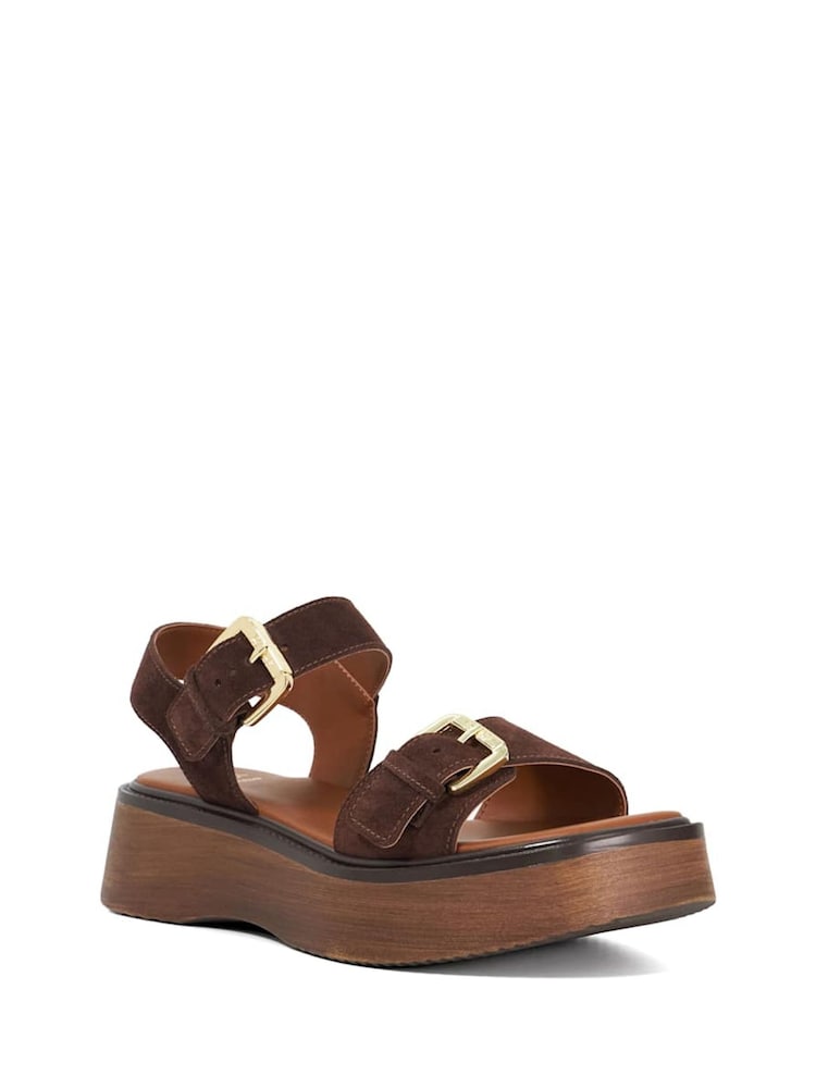 Dune London Brown Luno Buckle Flatform Sandals - Image 3 of 6