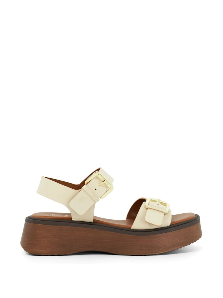 Dune London Cream Luno Buckle Flatform Sandals - Image 1 of 6