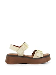 Dune London Cream Luno Buckle Flatform Sandals - Image 2 of 6