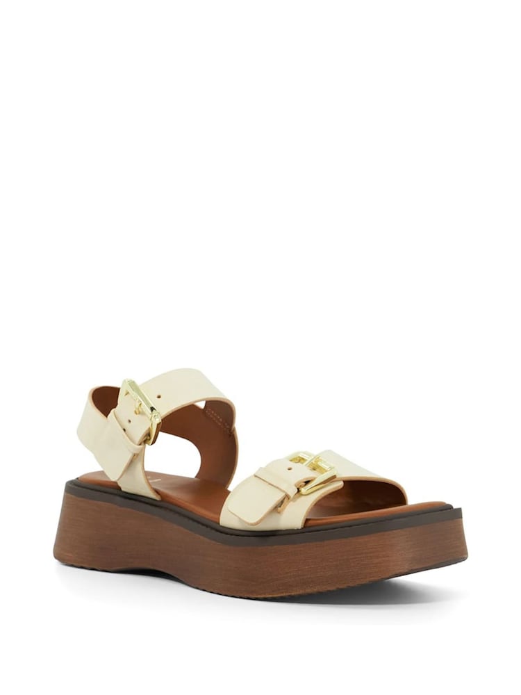 Dune London Cream Luno Buckle Flatform Sandals - Image 2 of 6