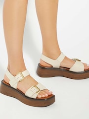 Dune London Cream Luno Buckle Flatform Sandals - Image 6 of 6