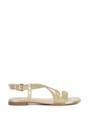 Dune London Gold Brown Lope Cross Over Strap Sandals - Image 1 of 6