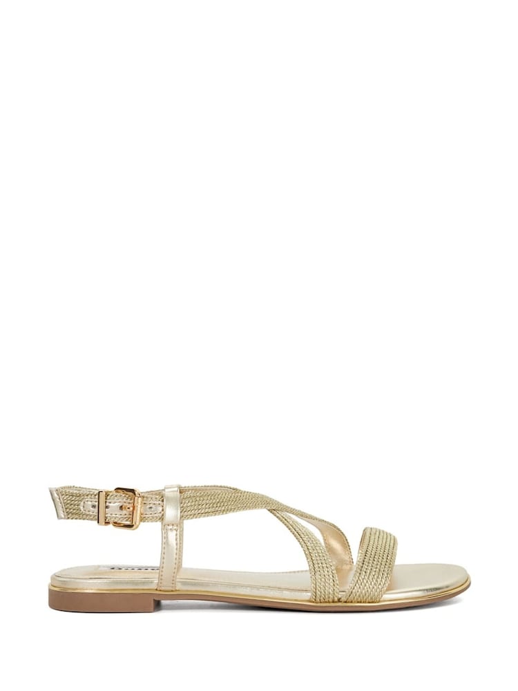 Dune London Gold Brown Lope Cross Over Strap Sandals - Image 1 of 6