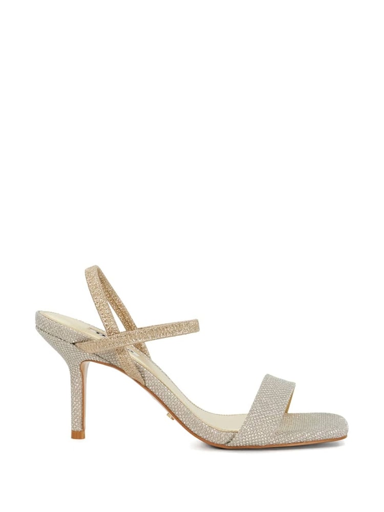 Dune London Gold Methodical Elastic Square Toe Sandals Heels - Image 2 of 6