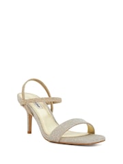 Dune London Gold Methodical Elastic Square Toe Sandals Heels - Image 3 of 6