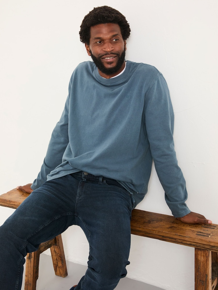FatFace Arne Mid Blue Long Sleeve Heavyweight Relaxed Fit T-Shirt - Image 1 of 5 FatFace Arne Mid Blue Long Sleeve Heavyweight Relaxed Fit T-Shirt - Image 1 of 5